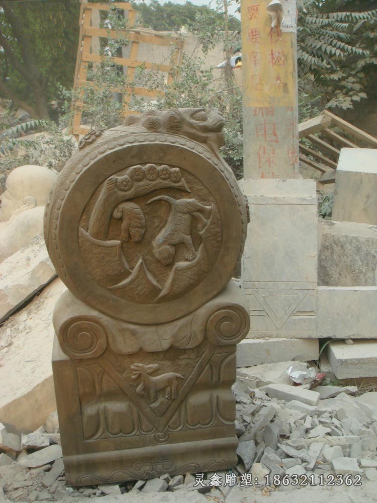 狮子抱鼓石景观雕塑仿古动物(wù)石雕塑