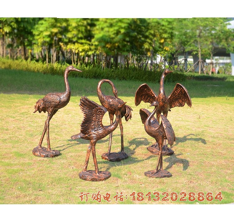 玻璃钢仿铜仙鹤雕塑公园动物(wù)雕塑摆件