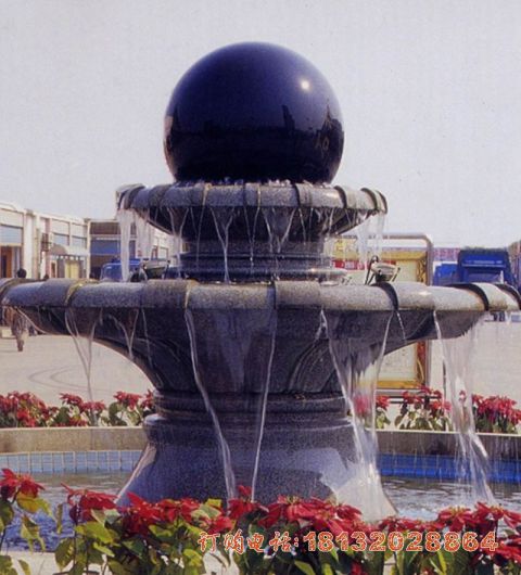 中國(guó)黑双层风水球喷泉石雕