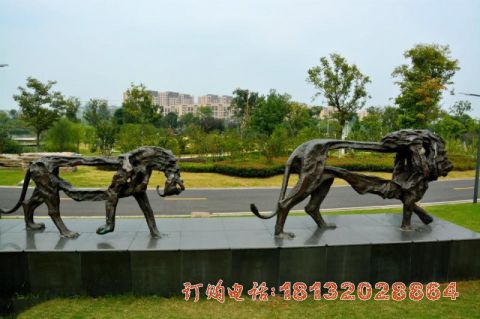 公園動物(wù)抽象獅子銅雕