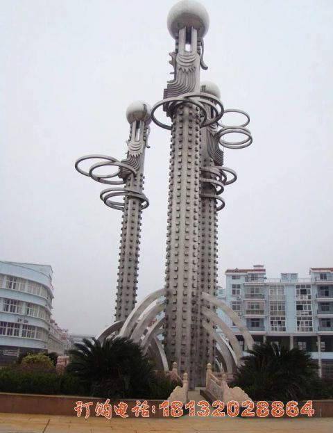 城市大型不鏽鋼龍柱雕塑