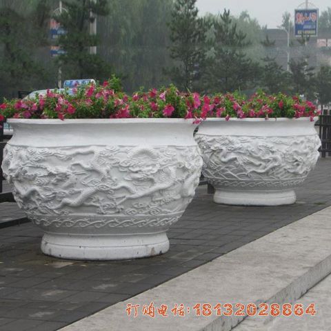 汉白玉公园龙浮雕花(huā)盆