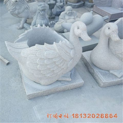 鸭子造型花(huā)盆石雕